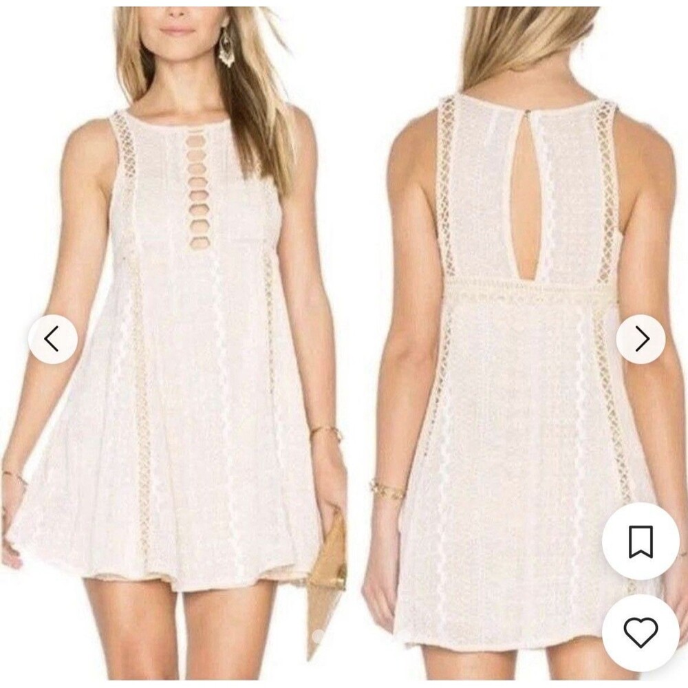 Free People Size 10 Wherever You Go Minidress Tan Crocheted Peek A Boo